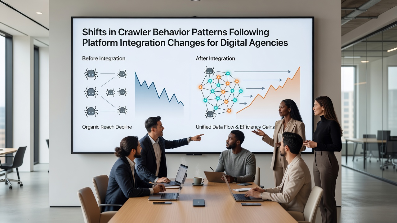 Server log analysis graph illustrating crawler frequency adjustments after digital agency platform integrations in 2026