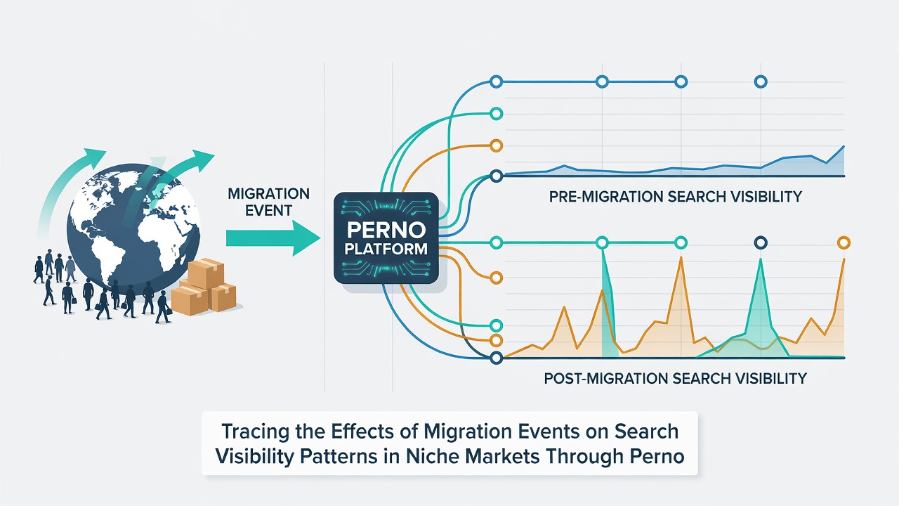 Timeline graph illustrating crawler behavior adjustments and visibility recovery after infrastructure migrations tracked via analytics platforms
